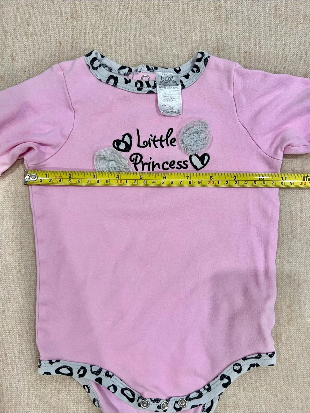 Baby Girl Pink Long Sleeve Bodysuit with Gray Leopard Print Trim Size 24 Months